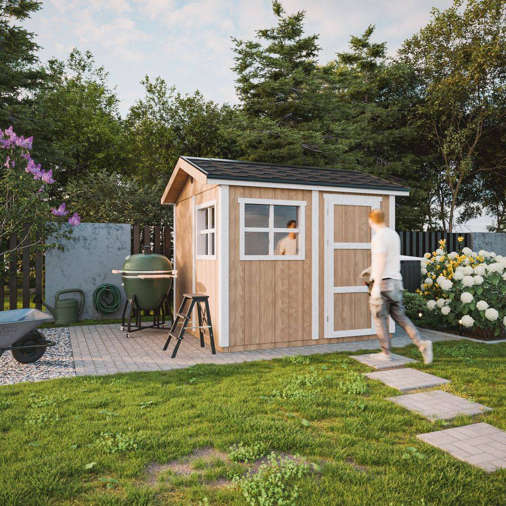 Timbela - Abri de Jardin Qualité Premium 5,9 m² / H252x250x294 cm avec un sol et des bardeaux bitumineuxs - Timbela M913-TUNDRA GREY - Image 4