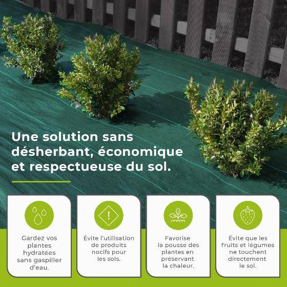 Jardiprotec - Toile de paillage 90g-m² contre les mauvaises herbes - 1,50x100m - Image 2