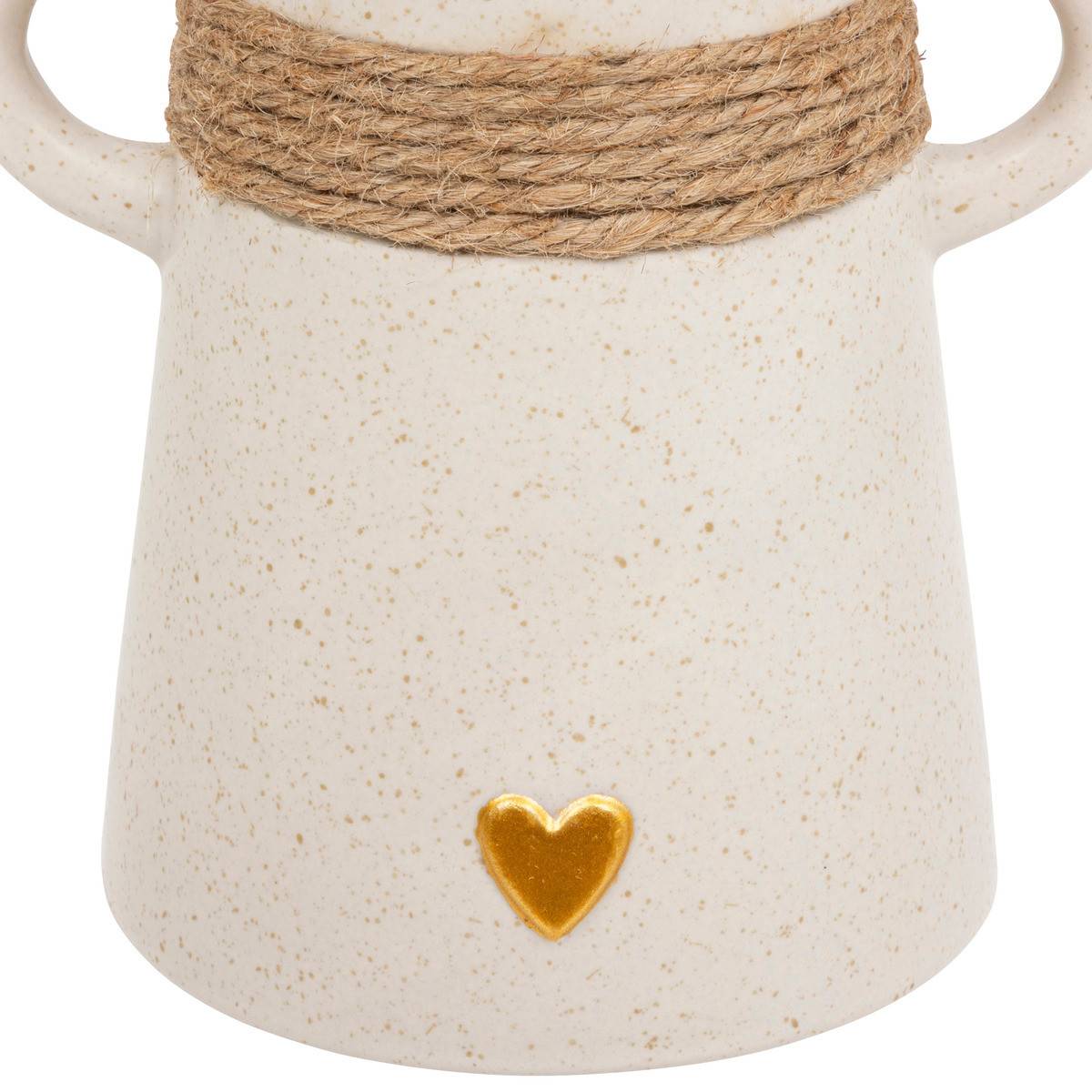 Bougeoir Chandelier Blanc en céramique sablée avec Coeur doré et corde en Jute H 18 cm - Image 2