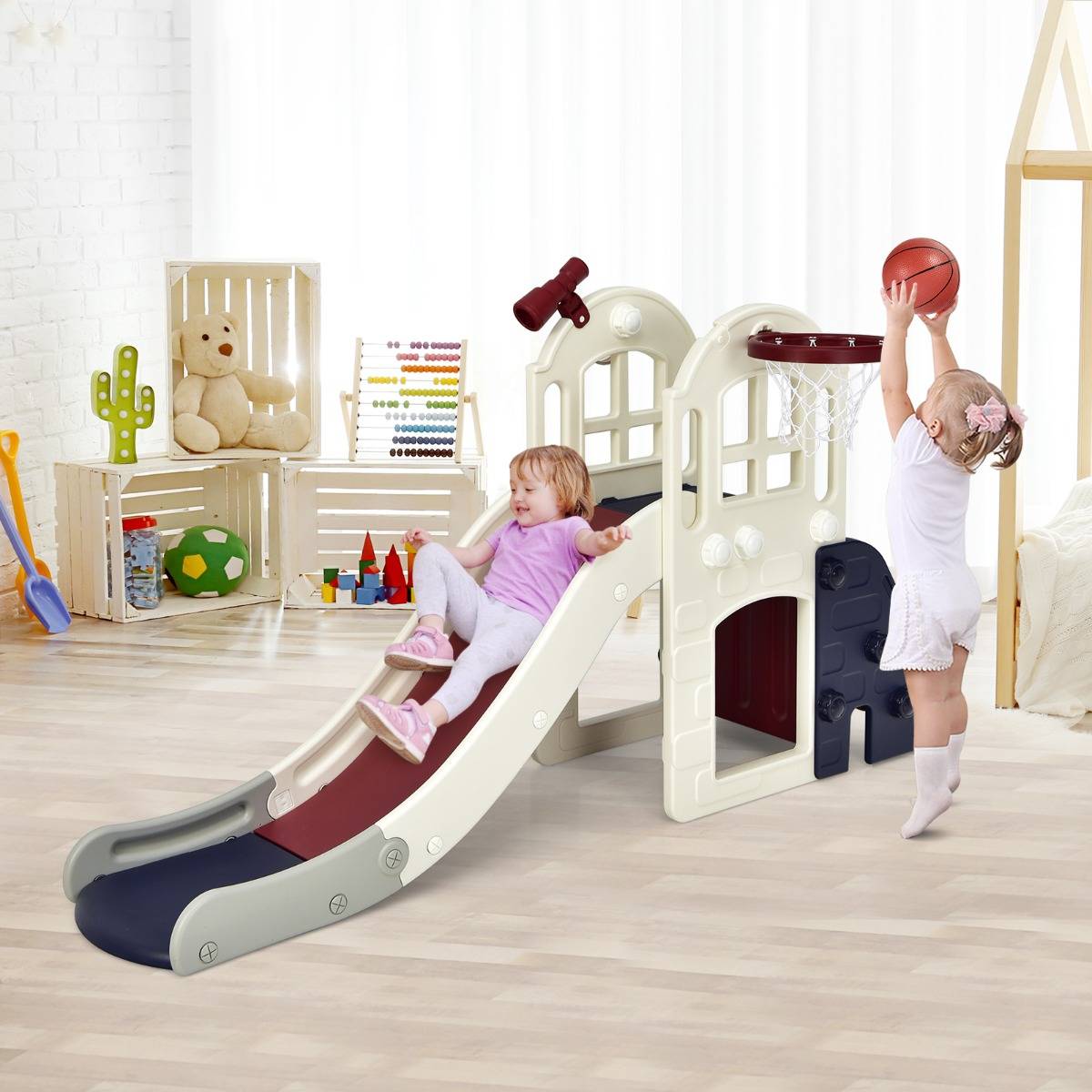 Toboggan pour Enfant 6 en 1 - Glisse de 140 CM 3-8 Ans Toboggan Intérieure & Extérieure Bleu - Image 3