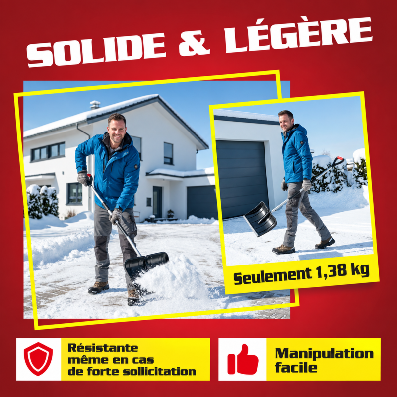 BB Loisir - Pelle à neige 49cm Manche télescopique 122,5 à 155,5cm Bord métallique déneigement - Image 6