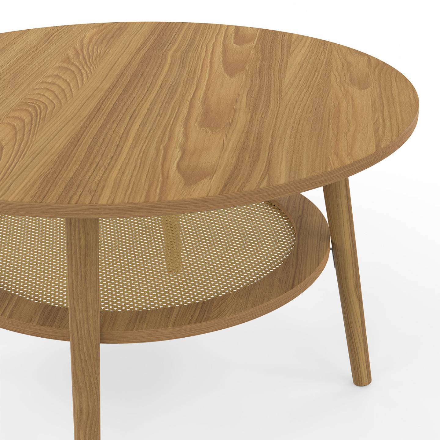 Table basse ronde HANAE 70 cm bois façon hêtre et plateau effet naturel cannage - Image 5