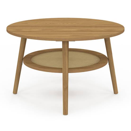 Table basse ronde HANAE 70 cm bois façon hêtre et plateau effet naturel cannage - Image 3