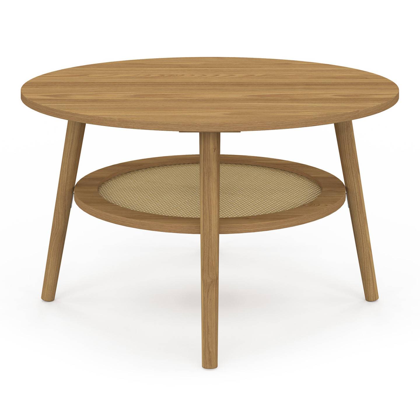 Table basse ronde HANAE 70 cm bois façon hêtre et plateau effet naturel cannage - Image 3