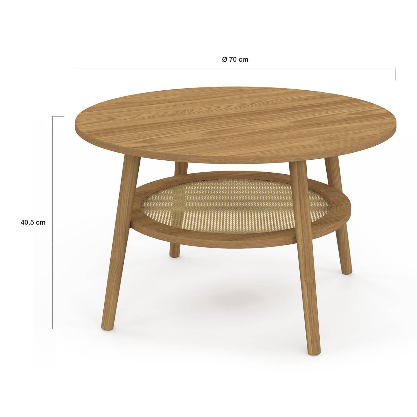 Table basse ronde HANAE 70 cm bois façon hêtre et plateau effet naturel cannage - Image 4
