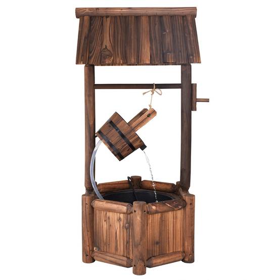 Puits en Bois Extérieur Fontaine de Jardin 60x57x115 cm avec Pompe Electrique Débit 300 L/h Tuyau Transparent Seau Suspendu - Image 7