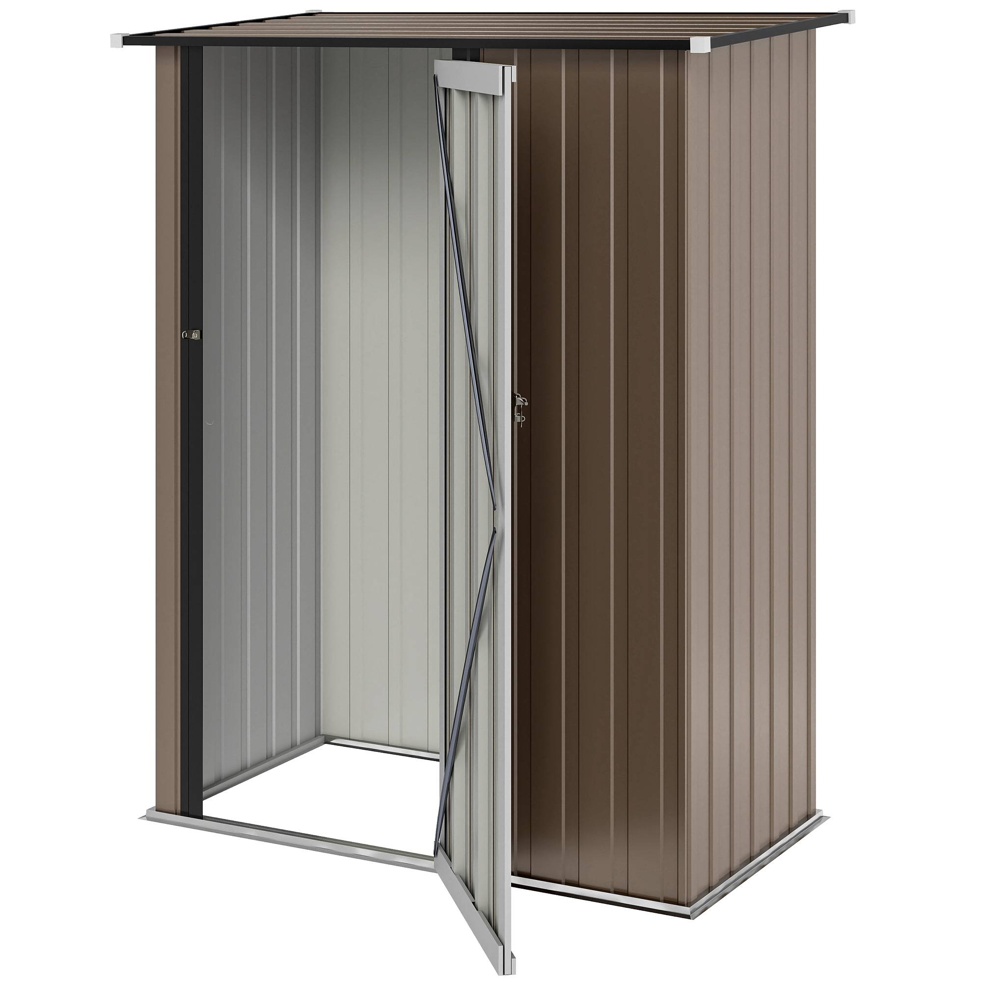 Abri de jardin acier 1,07 m² 142x86x189 cm toit pente porte verrouillable marron, cabane outils jardin - Image 2