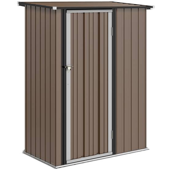 Abri de jardin acier 1,07 m² 142x86x189 cm toit pente porte verrouillable marron, cabane outils jardin - Image 1