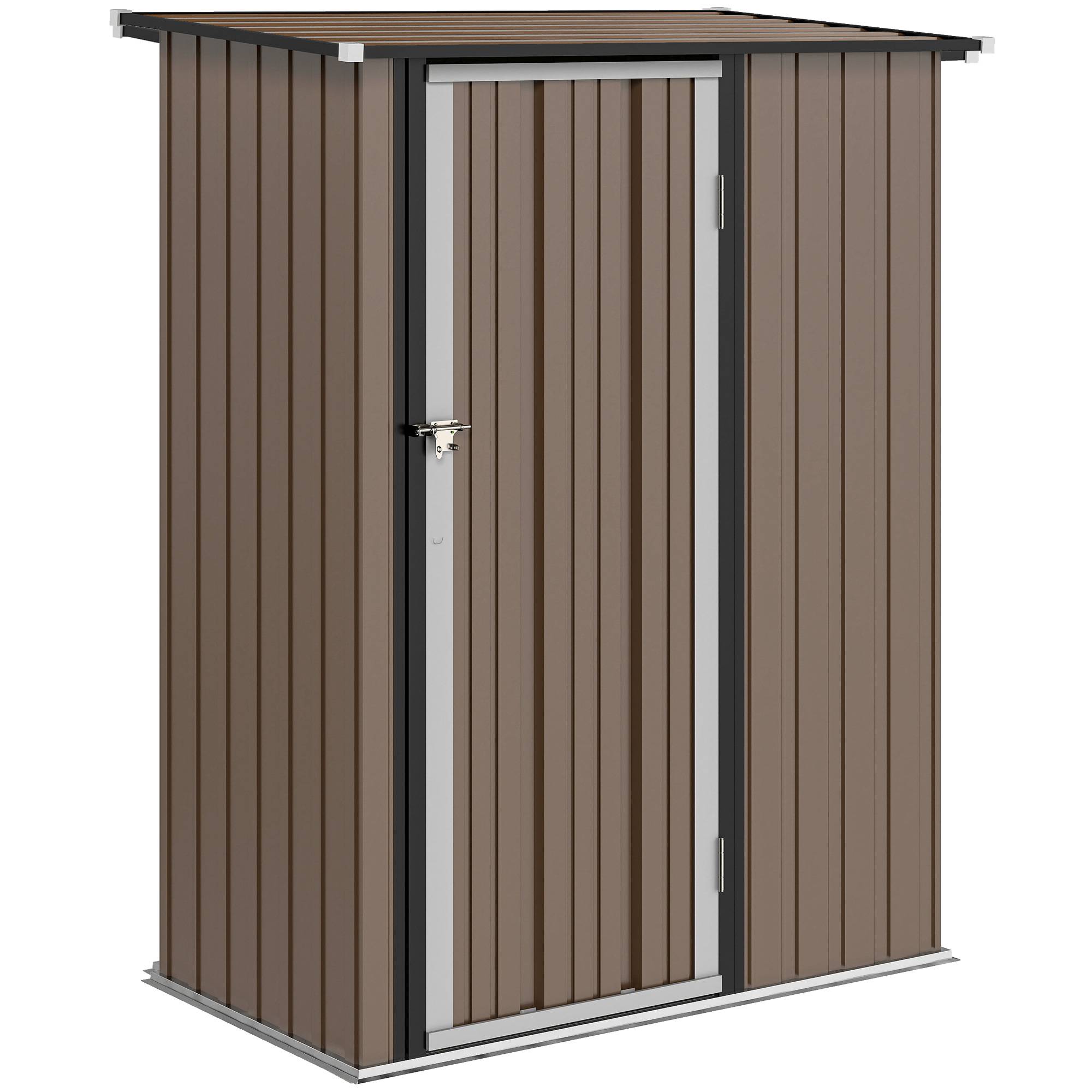 Abri de jardin acier 1,07 m² 142x86x189 cm toit pente porte verrouillable marron, cabane outils jardin - Image 1
