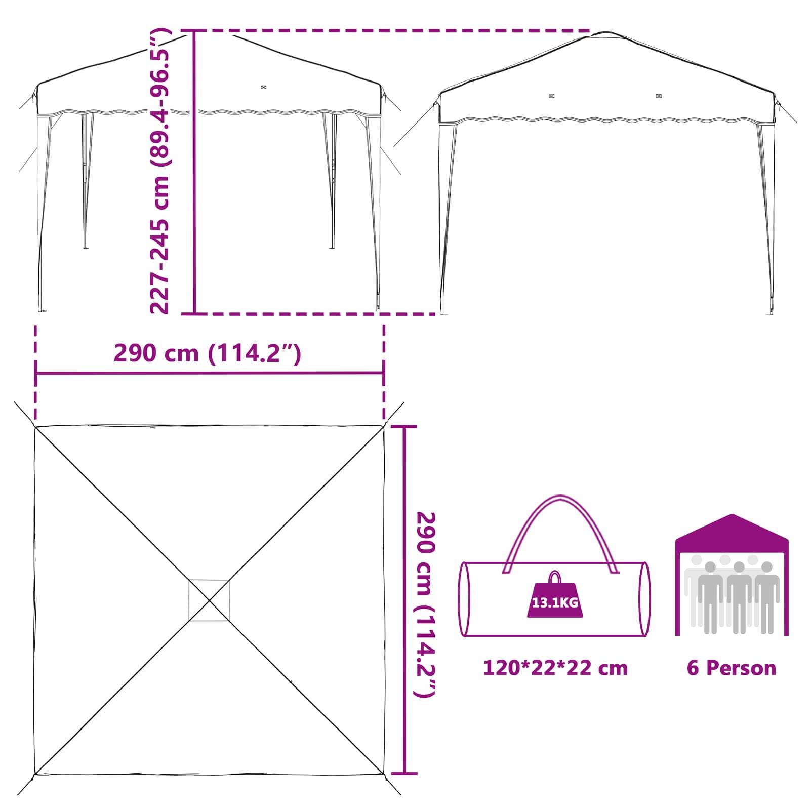 ComfortXL - Tente de réception Tissu Oxford Fêtes extérieures Hauteur réglable 288x288cm Crème - ComfortXL Outdoor Living - Image 9