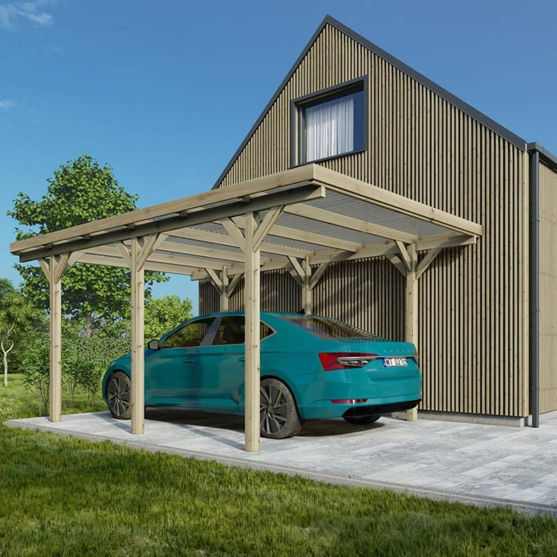 Altanka - Carport, abri de voiture  3.04x5.12 m - 15.57 m2 - couverture PVC  - CAR16PVCTR - ALTANKA - Image 2