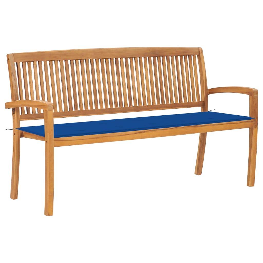 ComfortXL - Banc de Jardin Teck Massif Extérieur Pour Terrasse Empilable Bleu Royal 159cm - ComfortXL Outdoor Living