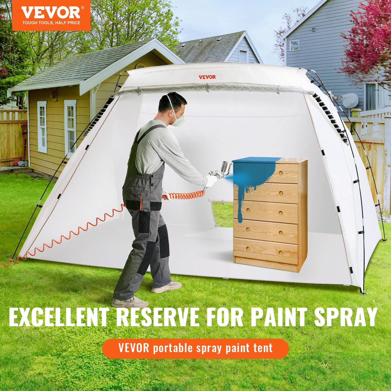 VEVOR Abri peinture portable 305x213x183 cm oxford 210D, aération, film jetable pour pulvérisation/aérographe. - Image 2