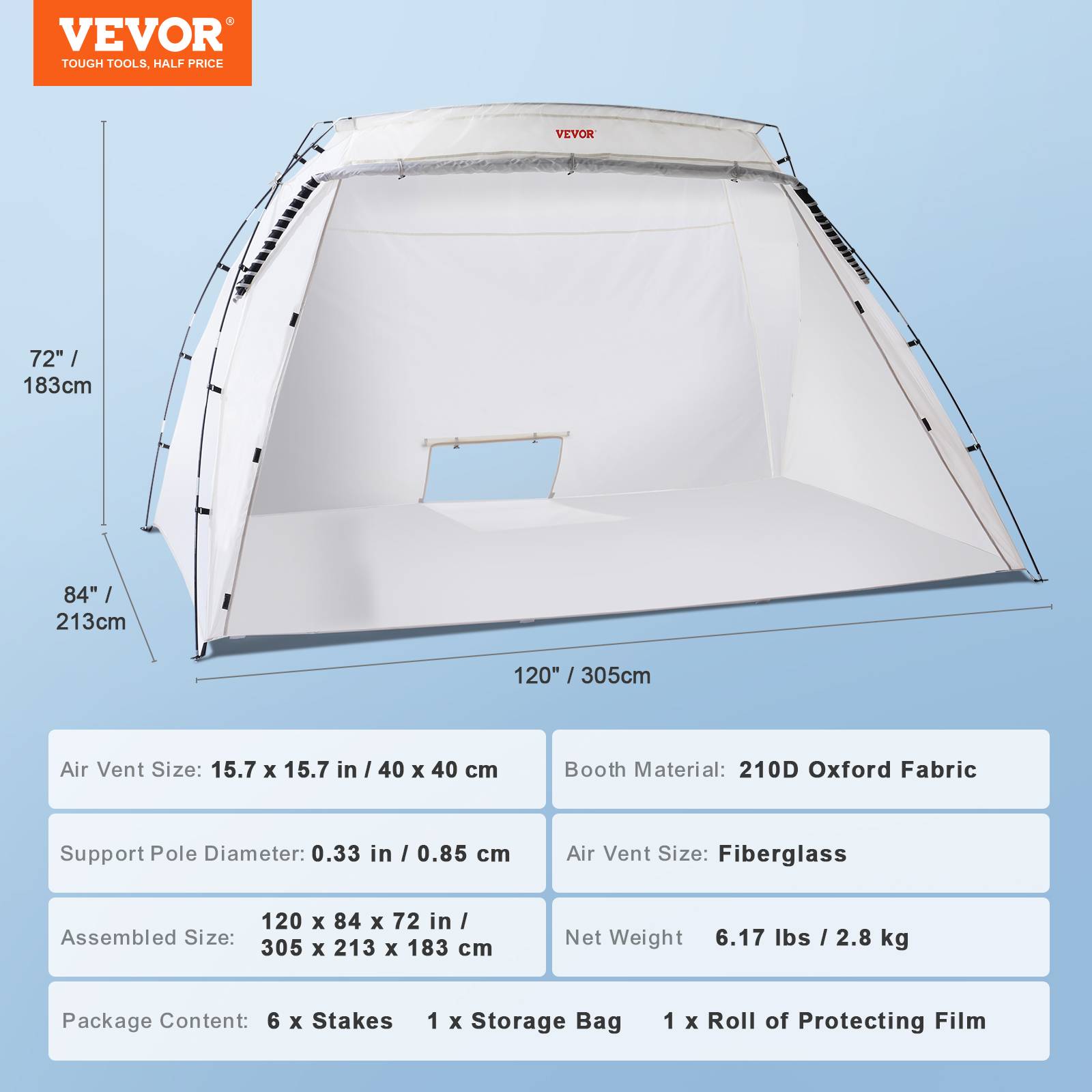 VEVOR Abri peinture portable 305x213x183 cm oxford 210D, aération, film jetable pour pulvérisation/aérographe. - Image 7