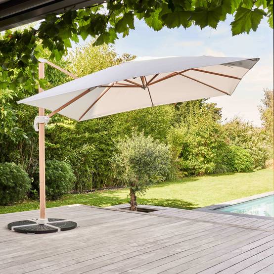 Oviala - Parasol déporté 3x3m et 4 dalles lestées effet bois blanc Brescia - Oviala - Image 3