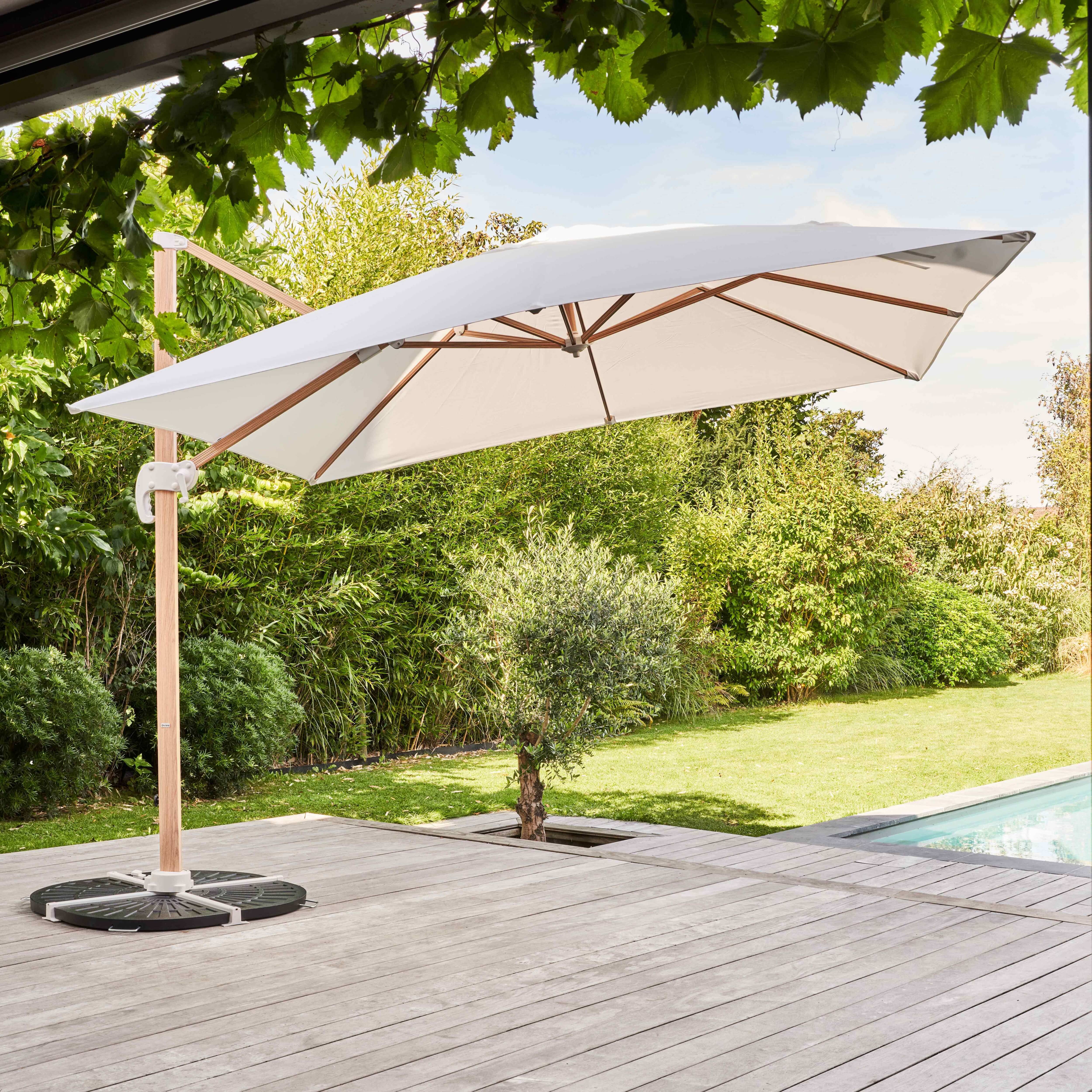 Oviala - Parasol déporté 3x3m et 4 dalles lestées effet bois blanc Brescia - Oviala - Image 3