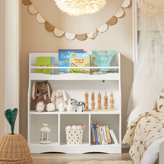Bibliothèque Enfant SoBuy KMB55-K-W - 5 Compartiments Rangement Jouets Et Livres, Étagère Chambre Bébé Blanc 80x34x104cm