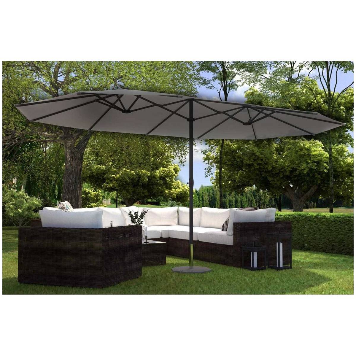 Parasol de jardin double Gris 450 x 265 x H 240cm Mât Ø48mm Toile polyester 180gr/m2 Robuste KZ GARDEN - Image 2