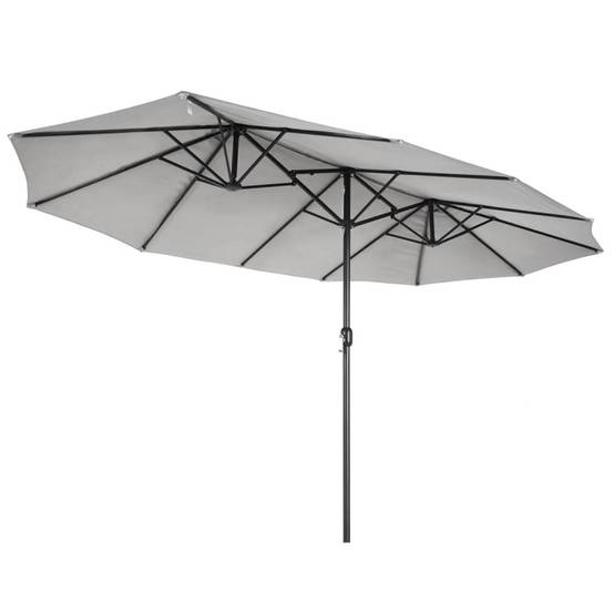 Parasol de jardin double Gris 450 x 265 x H 240cm Mât Ø48mm Toile polyester 180gr/m2 Robuste KZ GARDEN - Image 1