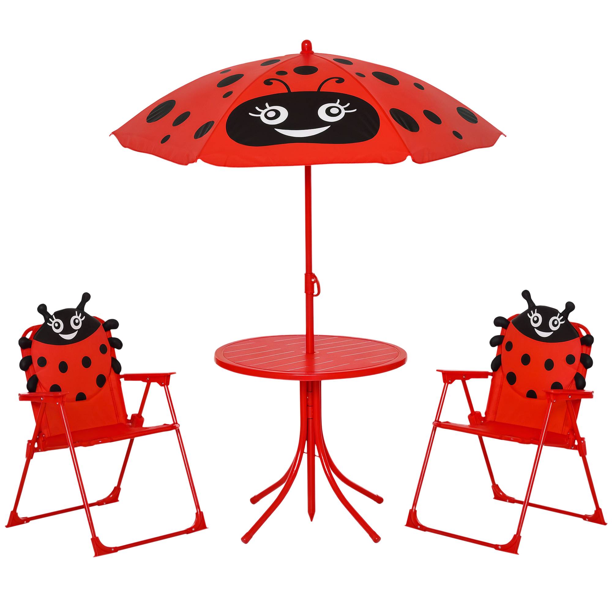 Outsunny - Lot 4 Ensemble Jardin Enfant Table Ronde avec 2 chaises pliantes + parasol métal époxy Oxford Rouge - Outsunny - Image 1