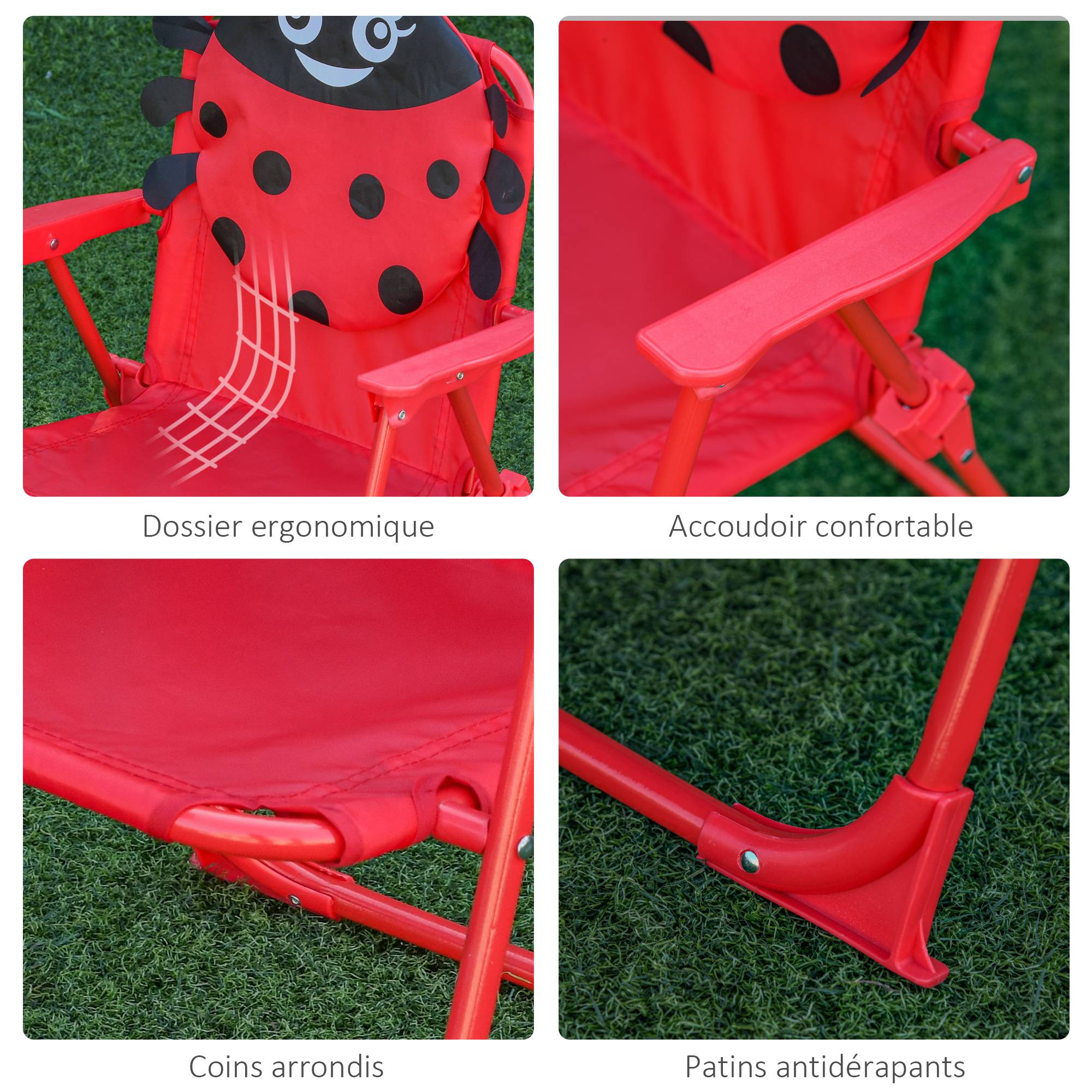 Outsunny - Lot 4 Ensemble Jardin Enfant Table Ronde avec 2 chaises pliantes + parasol métal époxy Oxford Rouge - Outsunny - Image 6