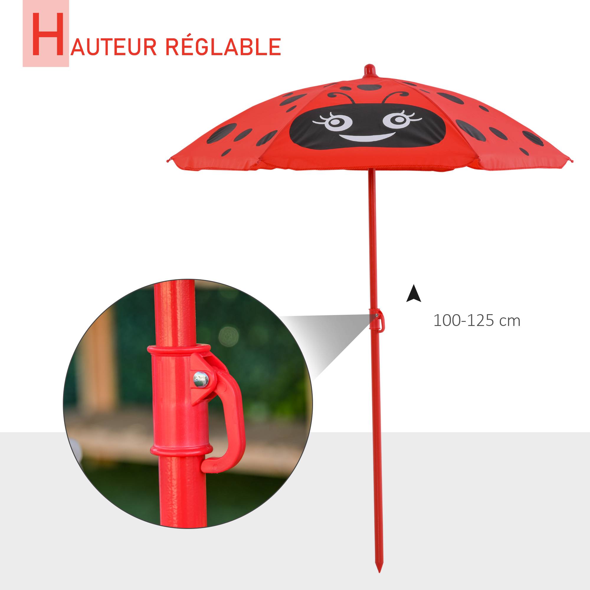 Outsunny - Lot 4 Ensemble Jardin Enfant Table Ronde avec 2 chaises pliantes + parasol métal époxy Oxford Rouge - Outsunny - Image 5