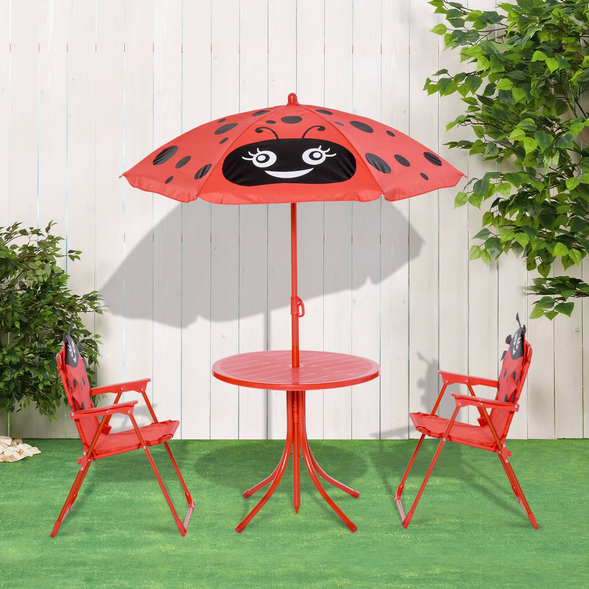 Outsunny - Lot 4 Ensemble Jardin Enfant Table Ronde avec 2 chaises pliantes + parasol métal époxy Oxford Rouge - Outsunny - Image 2
