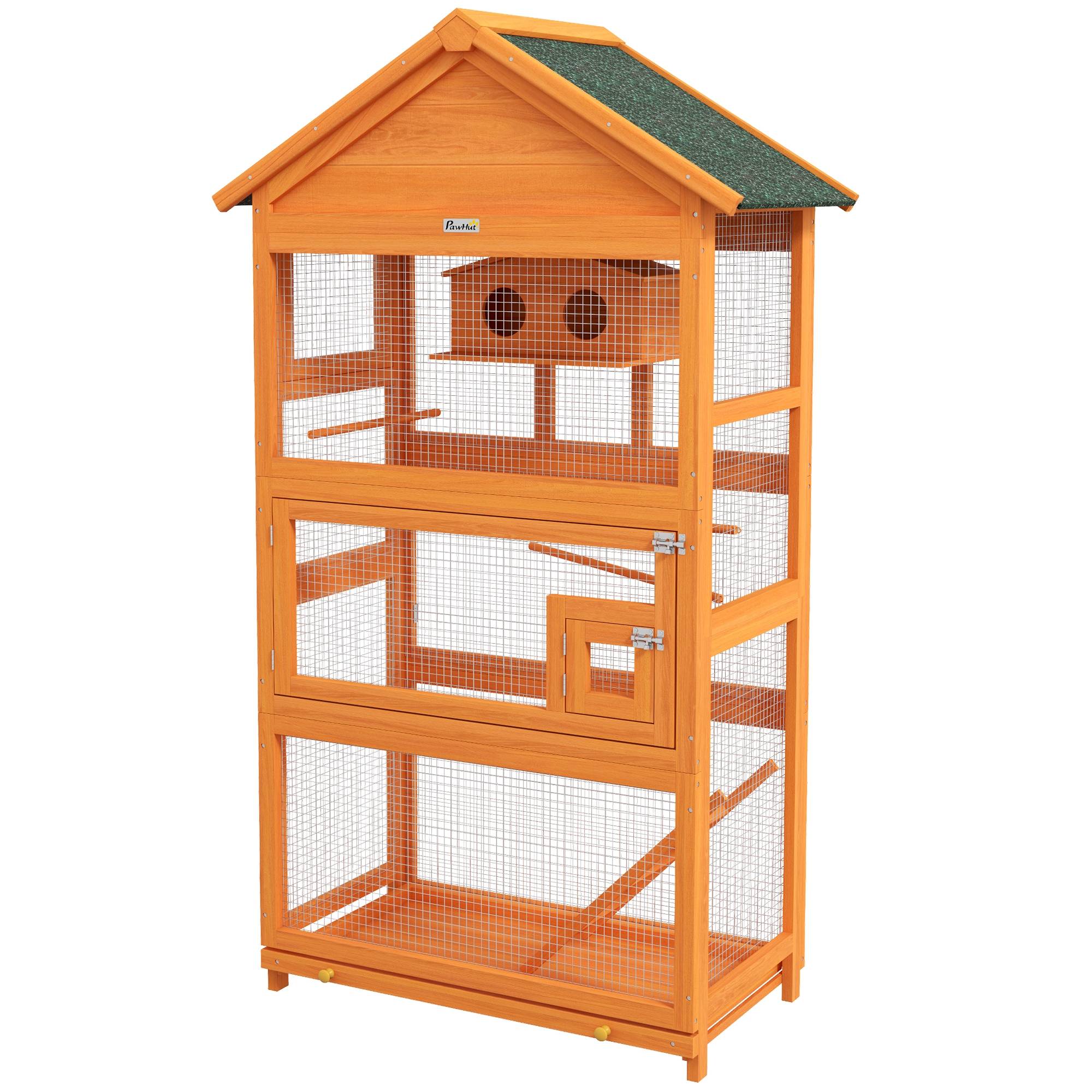Sans Marque - Cage à oiseaux en bois cage perroquet aire de jeux toit asphalte imperméable 92 x 52 x 171 cm orange - Image 2