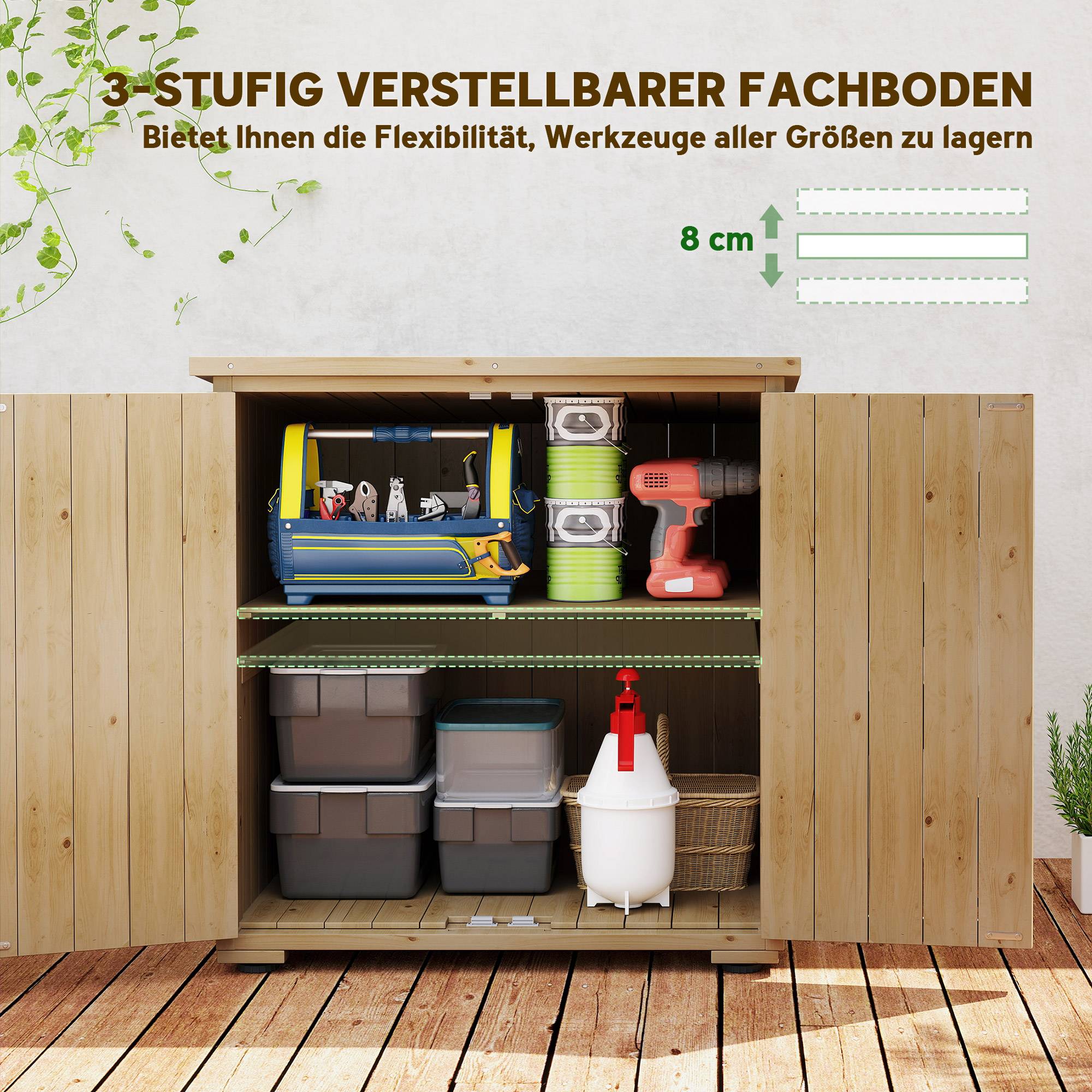 ComfortXL - Armoire de jardin en bois de sapin 77,5 x 88 x 90 cm bois naturel rangement extérieur avec toit bitumé - Image 4