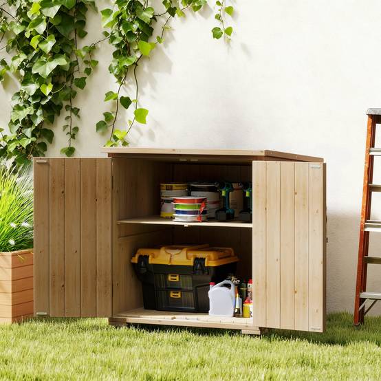 ComfortXL - Armoire de jardin en bois de sapin 77,5 x 88 x 90 cm bois naturel rangement extérieur avec toit bitumé - Image 9