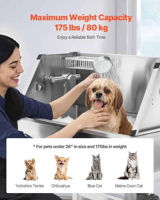 VEVOR Baignoire chien inox, 87 cm, station lavage, robinet, pommeau douche. Porte-savon. - Image 4