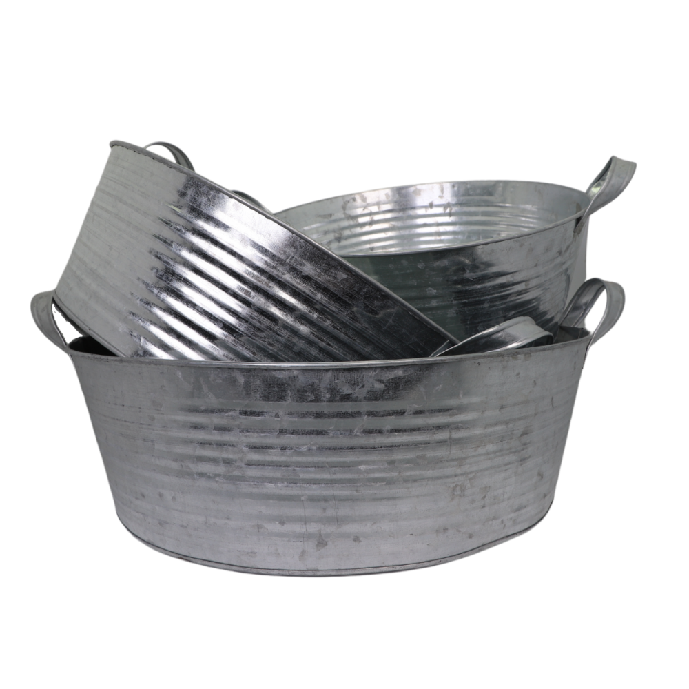 ~ Set de 3 coupes rondes en métal gris Ø.30-34-39.5 cm Chemin de campagne - Image 1