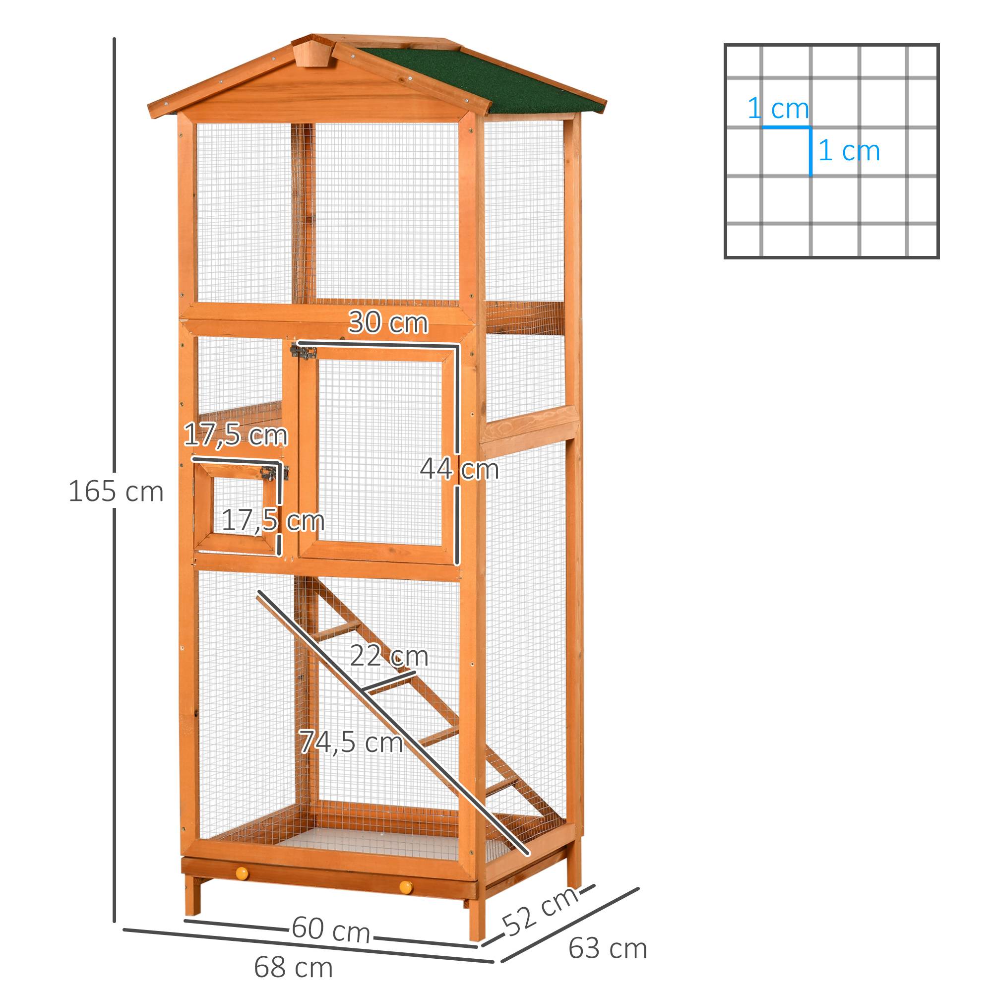 Sans Marque - Grande cage à oiseaux en bois de sapin avec 2 portes, plateau amovible et toit en asphalte 68x63x165cm - Image 5