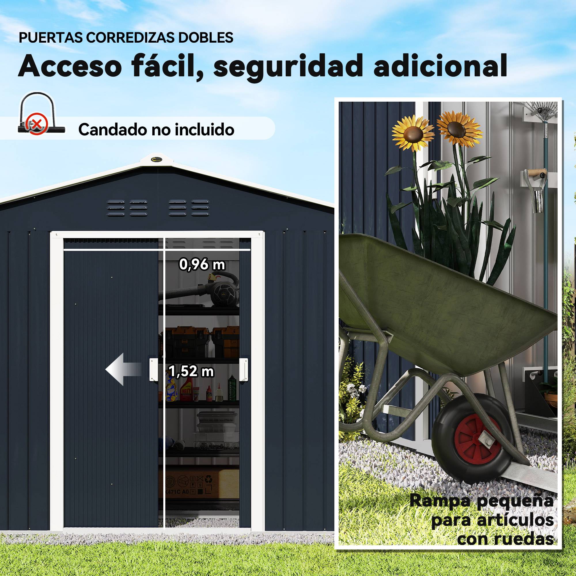 Abri de jardin acier extérieur rangement avec base renforcée sans plancher gris foncé - ComfortXL Outdoor Living - Image 8