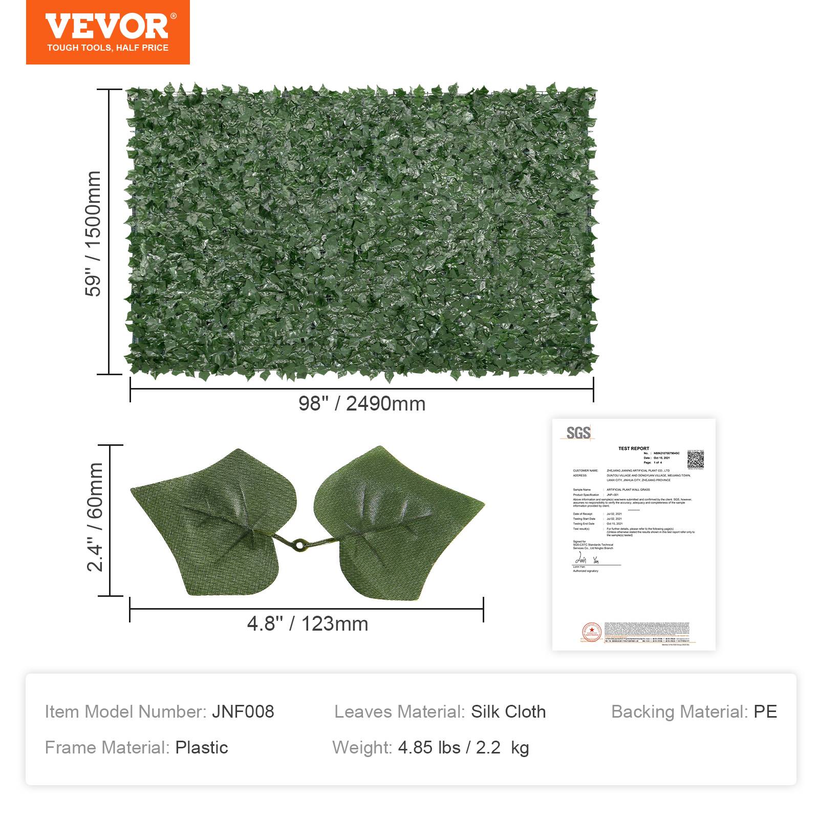 Vevor - VEVOR Haie artificielle 150x249 cm, brise-vue lierre. Tissu maille renforcé, pour jardin, balcon. - Image 7