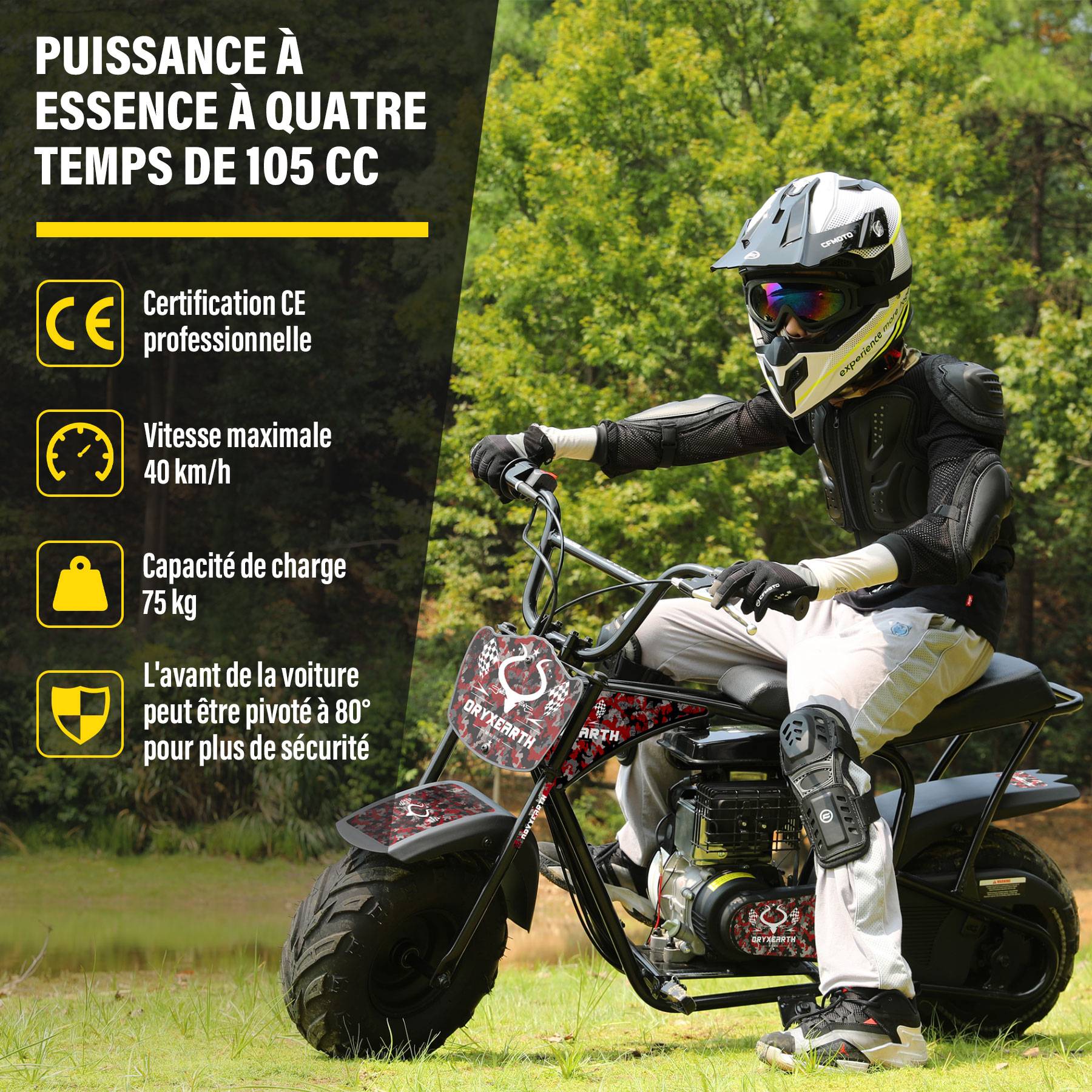 0 - Oryxearth Mini Dirt Bike 105CC 4T Enfant - Moto TT EPA, 45km/h, 40kg (Rouge) - Image 2