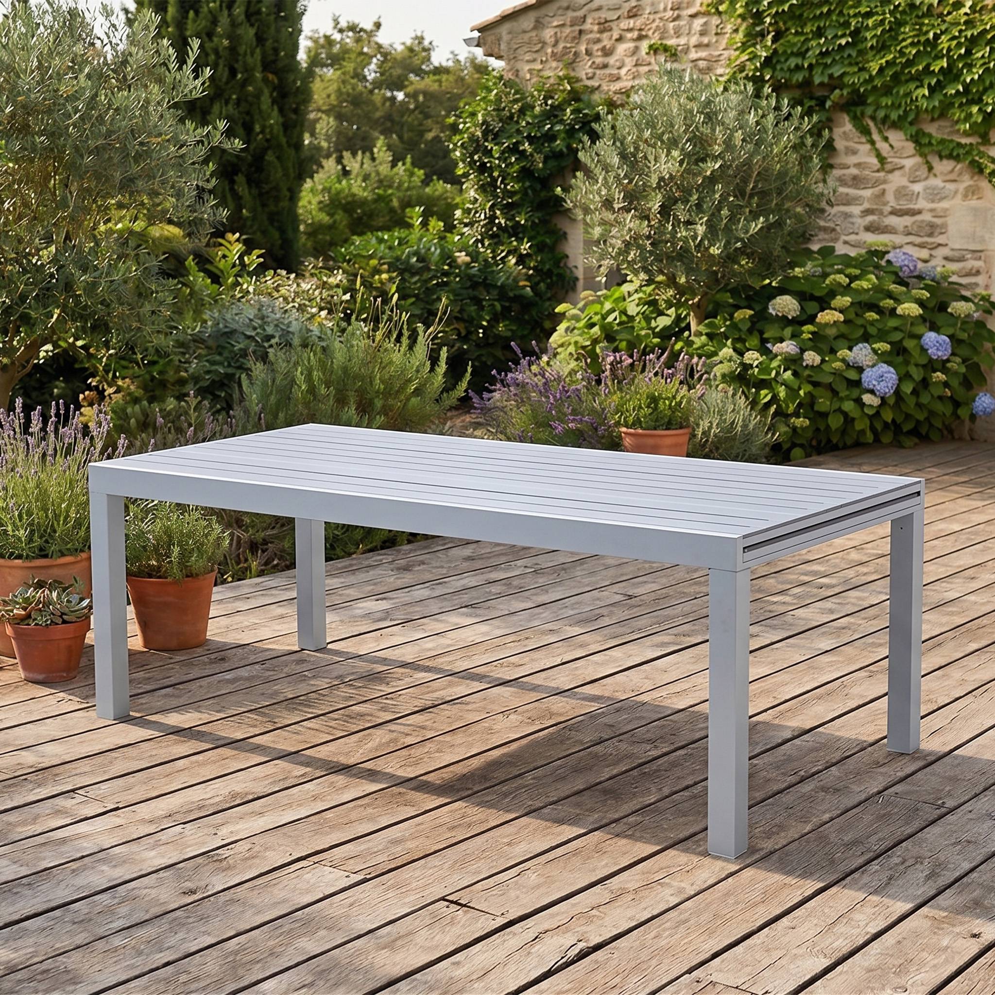 Wilsa Garden - Table de jardin aluminium 8/12 P extensible décors bois TULUM - Image 1