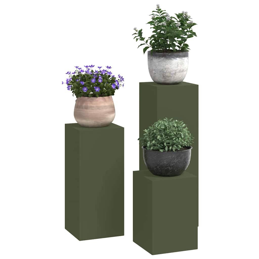 Set de 3 Porte-pots sur Pieds en Acier Robuste Design Contemporain pour Extérieur Vert Olive – ComfortXL Outdoor Living - Image 3