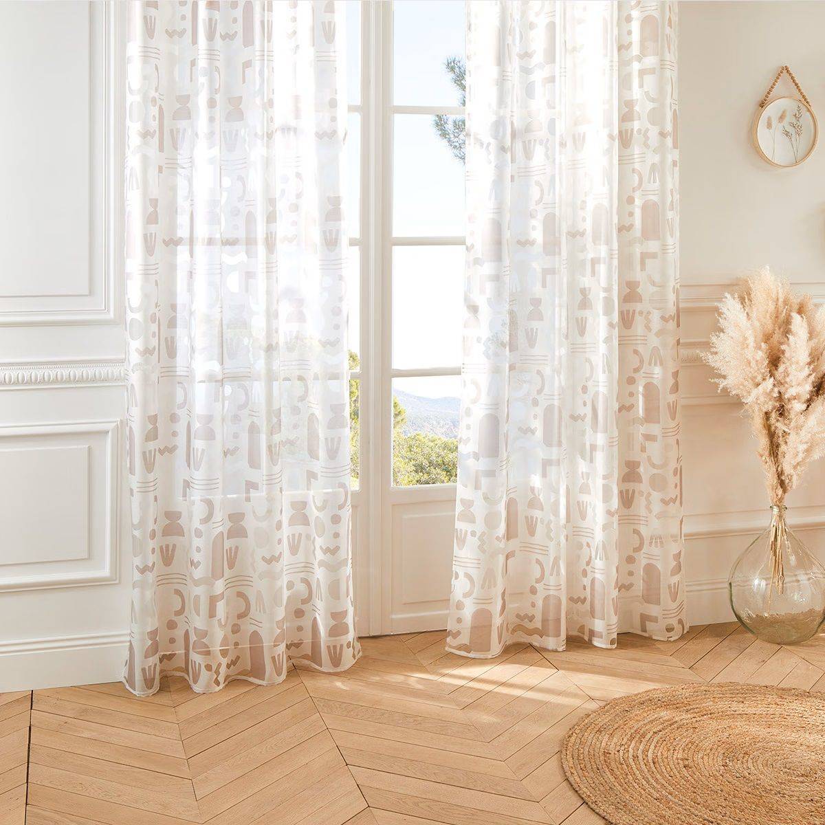 Voilage à œillets Beige Gris et Blanc motif Abstrait 140 x 240 cm - Image 2