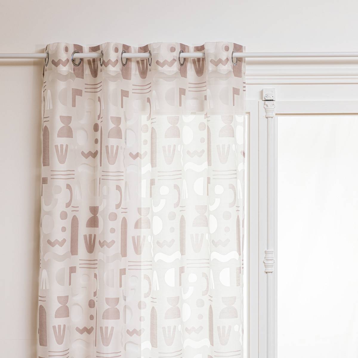 Voilage à œillets Beige Gris et Blanc motif Abstrait 140 x 240 cm - Image 1