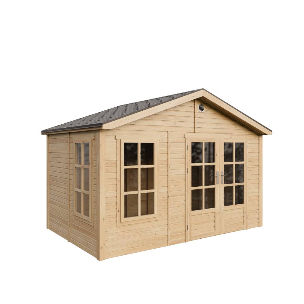 Timbela - Abri de jardin en bois - 8,88 m² - 276x382xH267 cm - sans plancher avec bardeaux bitumineux couleur gris - 17 mm d’épaisseur - Timbela M734A - Image 3