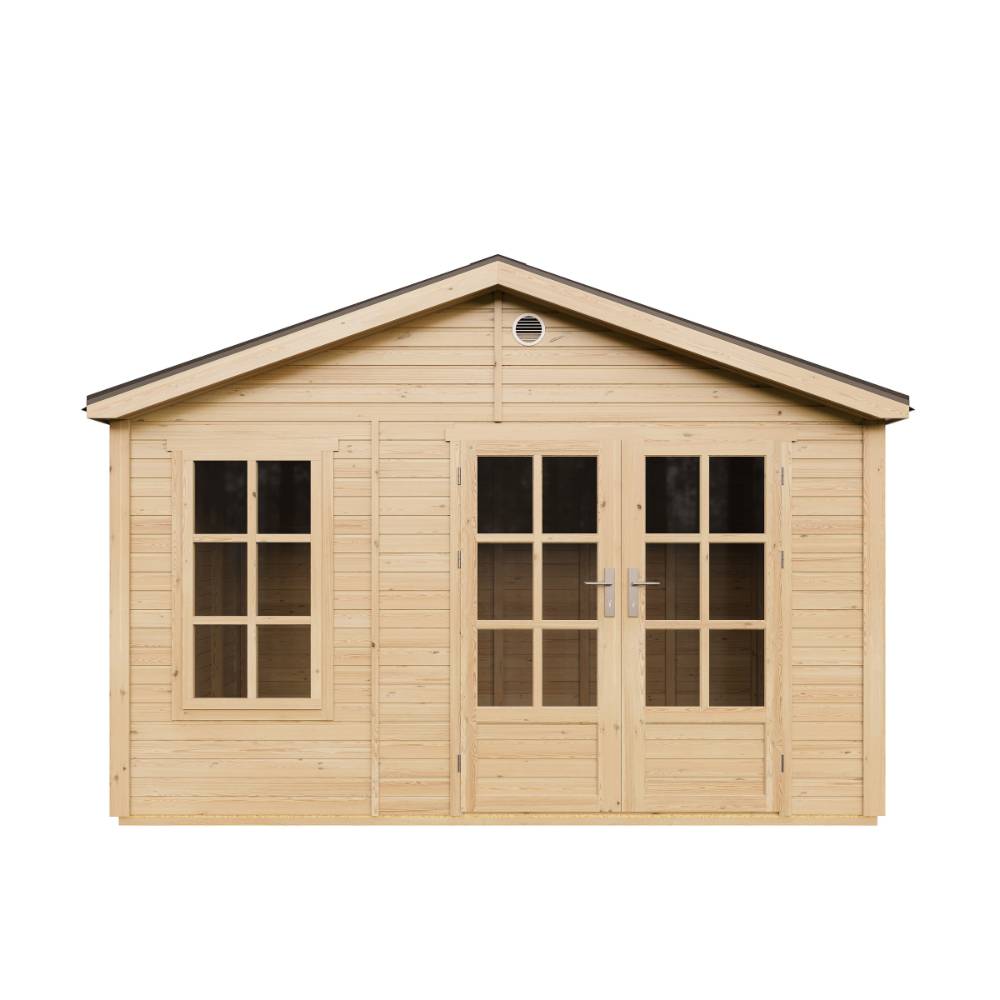 Timbela - Abri de jardin en bois - 8,88 m² - 276x382xH267 cm - sans plancher avec bardeaux bitumineux couleur gris - 17 mm d’épaisseur - Timbela M734A - Image 2