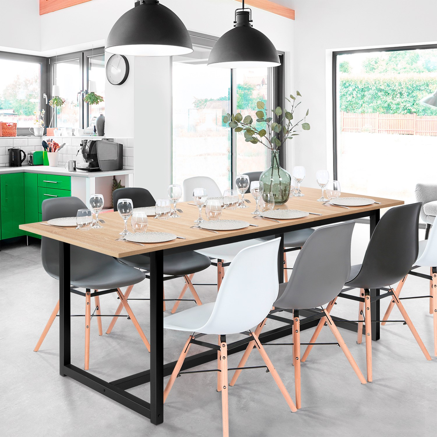 Table à manger extensible rectangle DETROIT 6-10 personnes design industriel 160-200 cm - Image 1
