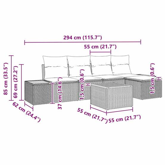 Salon de jardin modulable 6 pcs 5 places en polyrotin avec table et coussins Gris – ComfortXL Outdoor Living - Image 9