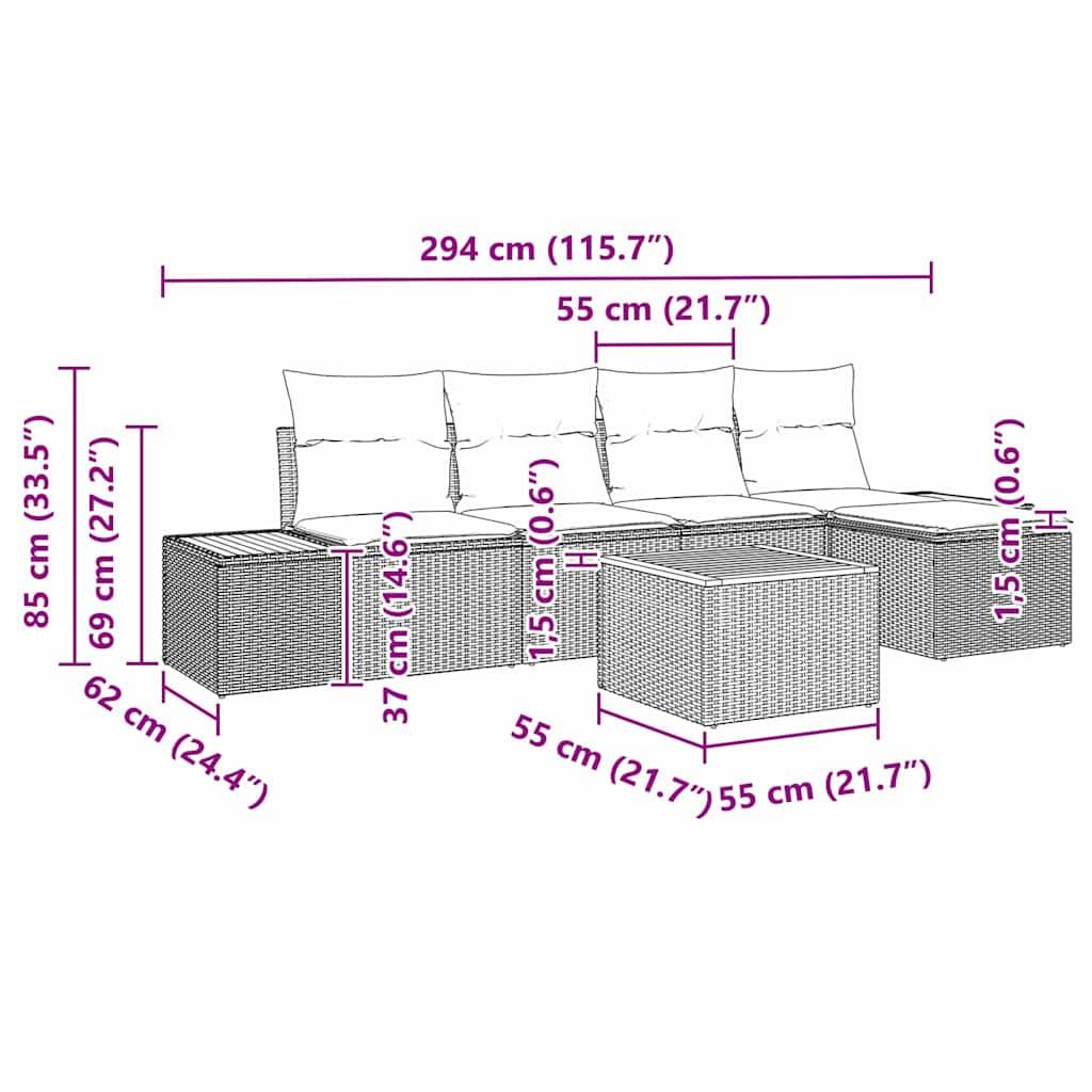 Salon de jardin modulable 6 pcs 5 places en polyrotin avec table et coussins Gris – ComfortXL Outdoor Living - Image 9