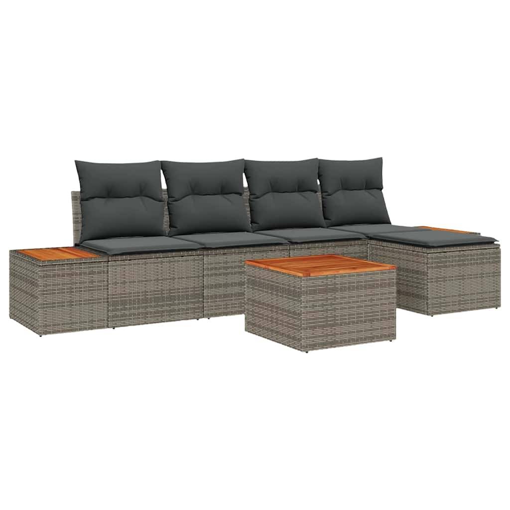 Salon de jardin modulable 6 pcs 5 places en polyrotin avec table et coussins Gris – ComfortXL Outdoor Living - Image 2