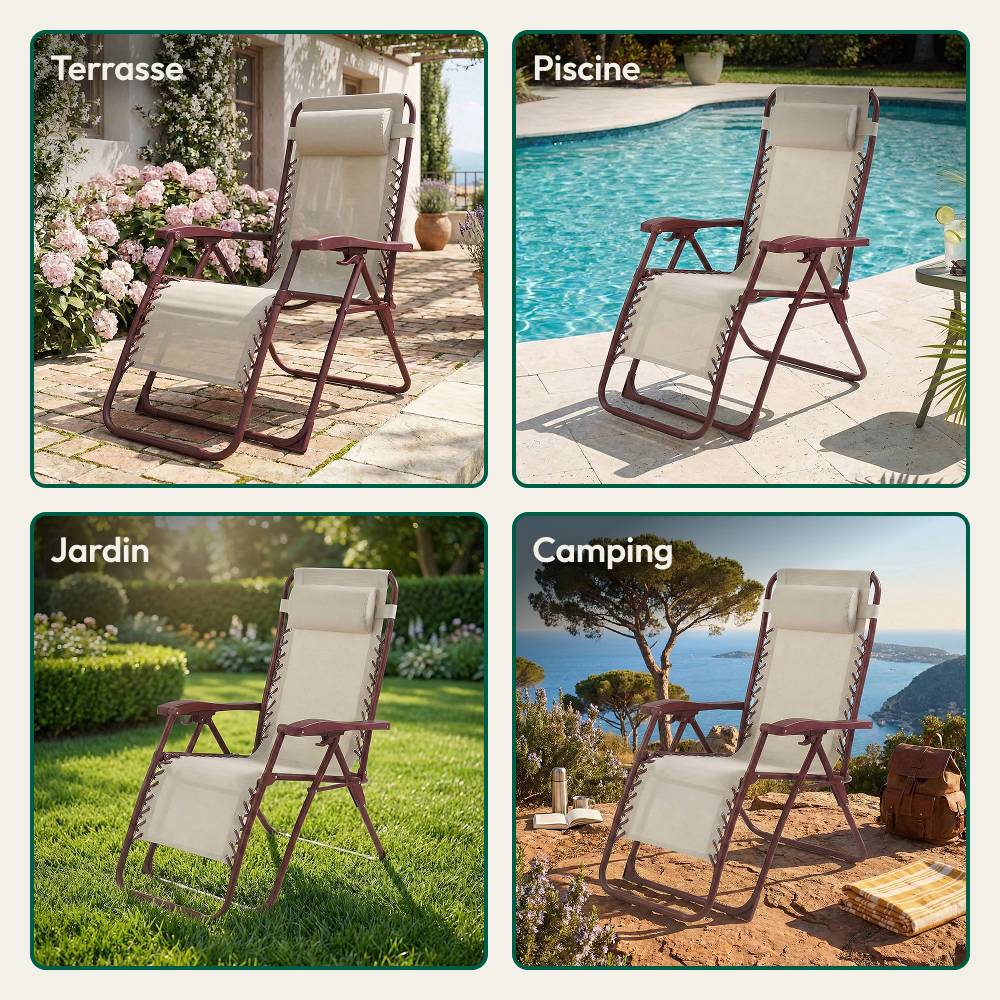 Chaise pliante Zéro Gravité Terracotta, fauteuil jardin inclinable CASABEL - Image 3