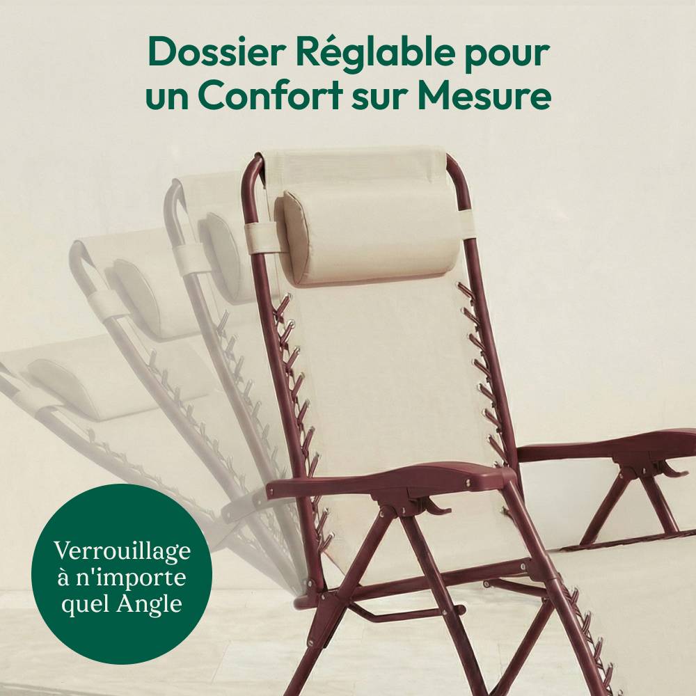 Chaise pliante Zéro Gravité Terracotta, fauteuil jardin inclinable CASABEL - Image 4