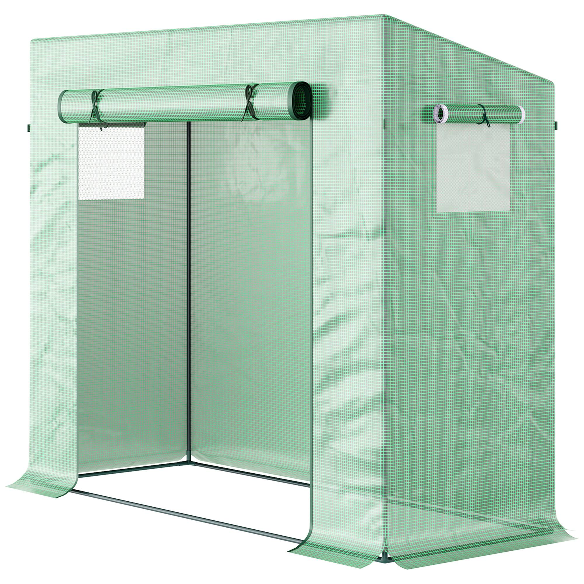 Serre aluminium porte enroulable fenêtres latérales acier plastique 200x76x168 cm verte, balcon potager - Image 2