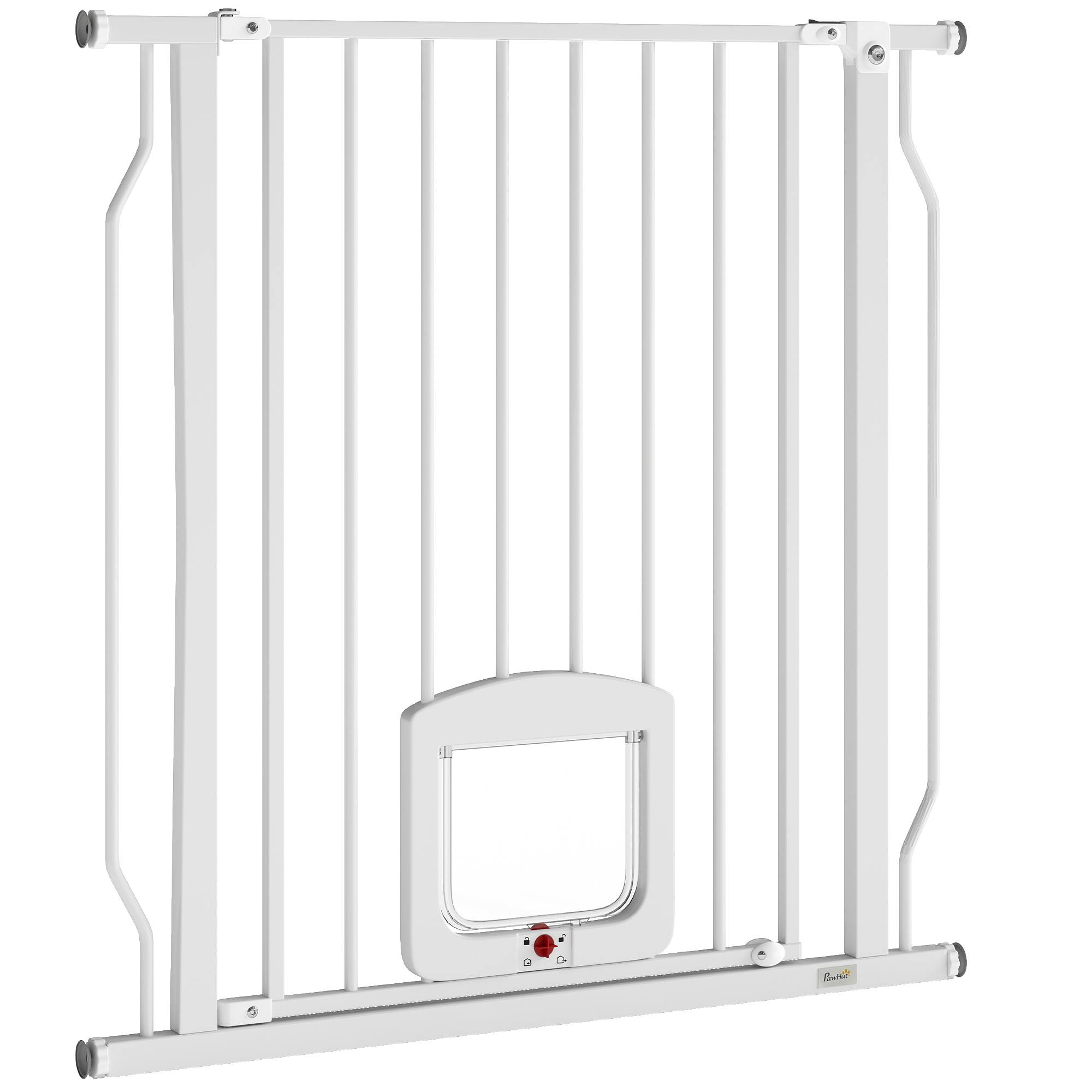 Barrière de sécurité escalier avec chatière, sans perçage, 75-85 cm, acier, chien, escaliers, blanc - Image 2